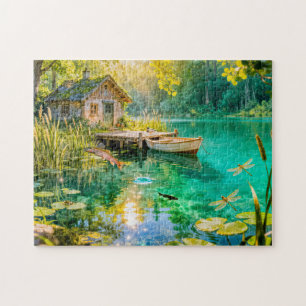 Waldhütte mit Enten, Pier und Steg A Puzzle