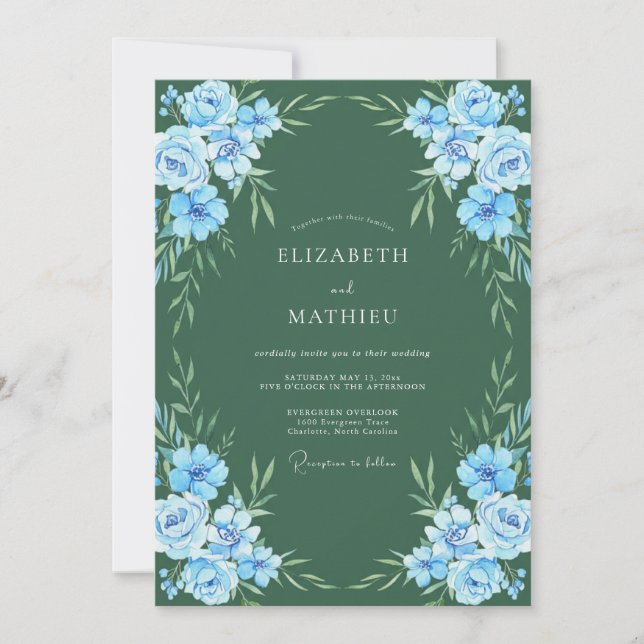Waldige Azure Hochzeit Einladung (Vorderseite)