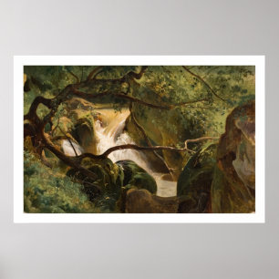 Waldinnenraum mit einem Wasserfall, Papigno Poster