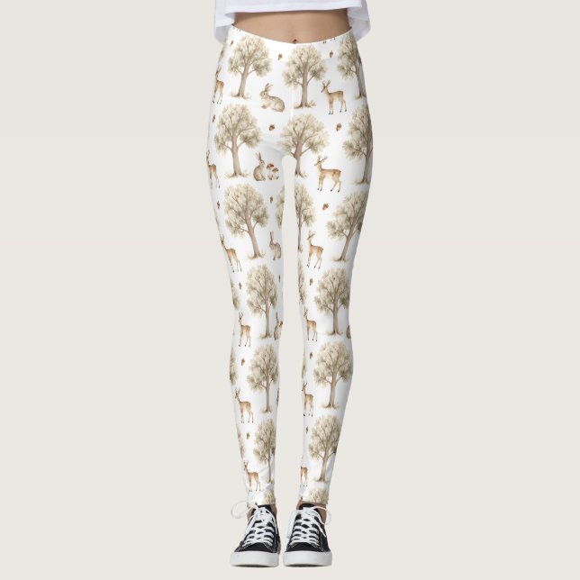 Waldkaninchen und Hirschmuster Leggings (Vorderseite)