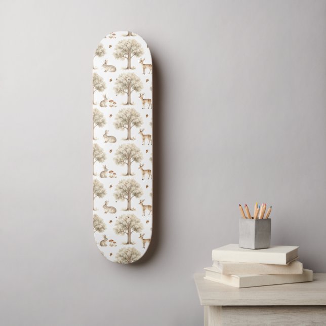 Waldkaninchen- und Hirschmuster Skateboard (Wandkunst)