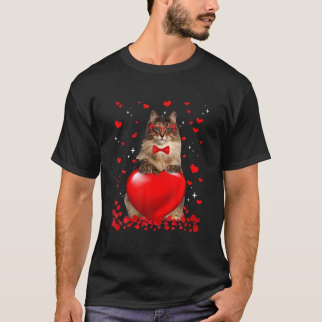 Waldkatze Funny Norwegian Forest Cat Heart Valenti T-Shirt (Vorderseite)