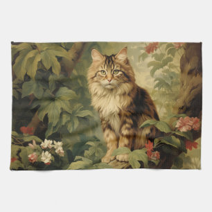 Waldkatze im üppigen Laubwerk Geschirrtuch