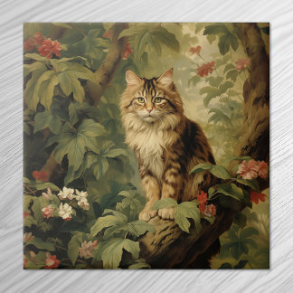 Waldkatze in üppigen Foliage Fliese