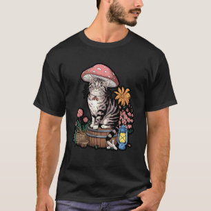 Waldkatze mit Pilzhut-Design T-Shirt