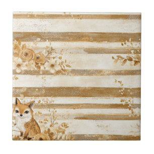 Waldkauzstreifen mit goldenen Blumen Fliese