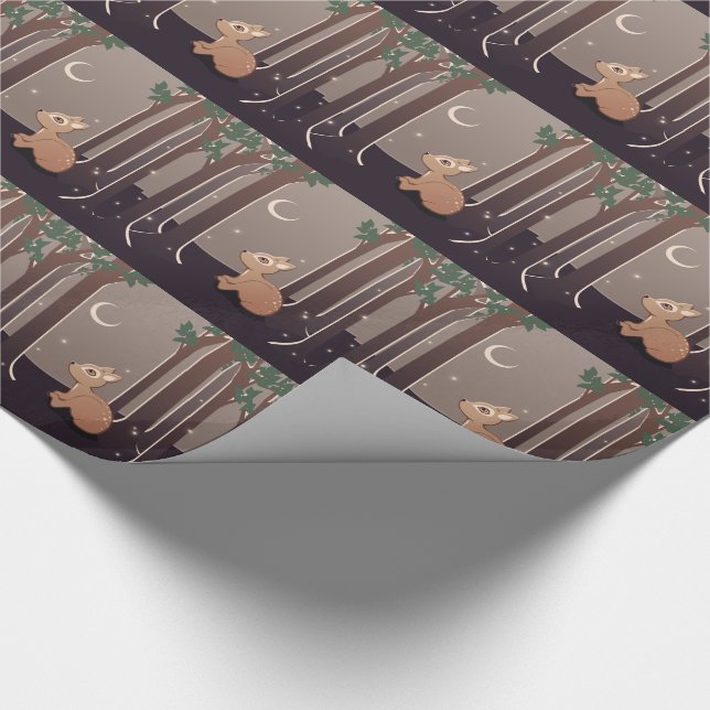 Waldkitz mit Leuchtkäfern und Mond-Kunst Geschenkpapier (Ecke)