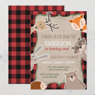 Waldland Birthday Einladung Lumberjack Fox Bär