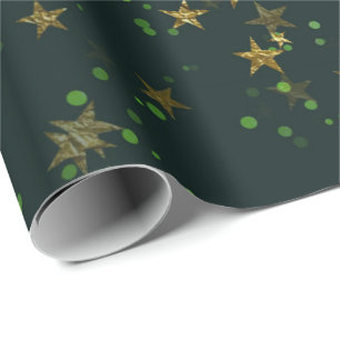 Waldland Cali Deep Green Stars Wald Gold Geschenkpapier