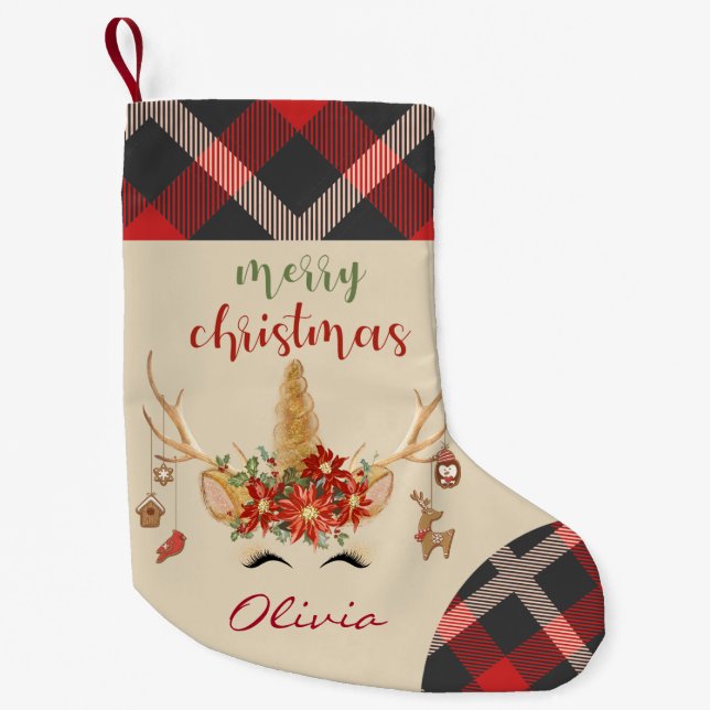 Waldland Einhorngesicht mit Antlern Kleiner Weihnachtsstrumpf (Vorderseite)