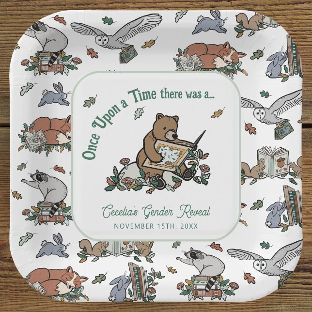 Waldland einmal nach Geschlecht Pappteller (Woodland Storybook Baby Shower Gender Reveal Paper Plates)