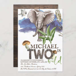 Waldland Elephant Watercolor Zweiten Geburtstag Einladung