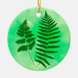Waldland Fern Green auf einem Aquarellbild Keramik Ornament