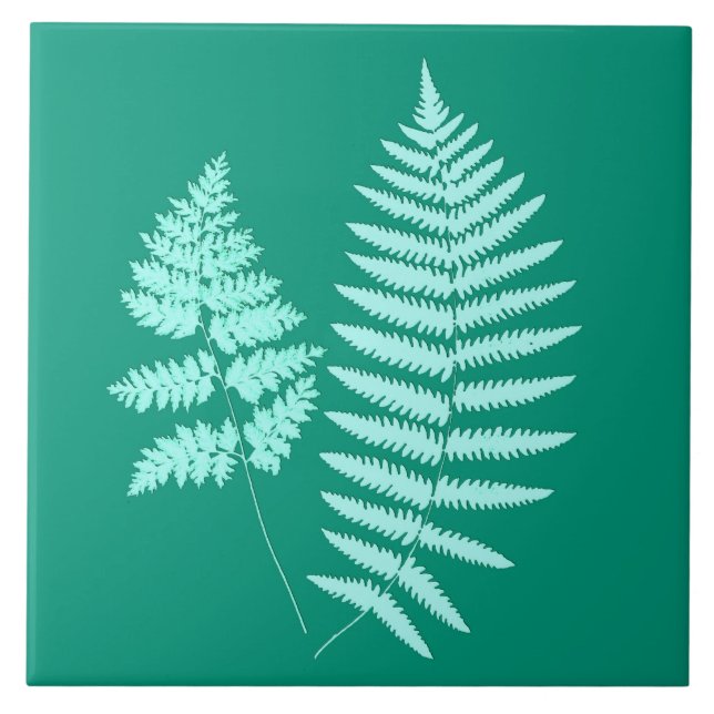 Waldland Fern, Türkis und Aqua Fliese (Vorderseite)