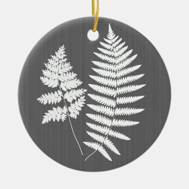 Waldland Fern White auf Holzkohle Grau / Grau Keramik Ornament (Vorne)
