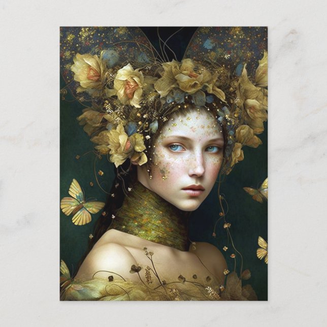 Waldland Grüne Märchen Fantasie Kunst Postkarte (Vorderseite)