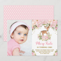 Waldland Hirsch 1. Geburtstag Pink Gold Pastell Bl