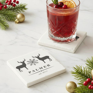 Waldland Hirsche Personalisiert Familienname Steinuntersetzer