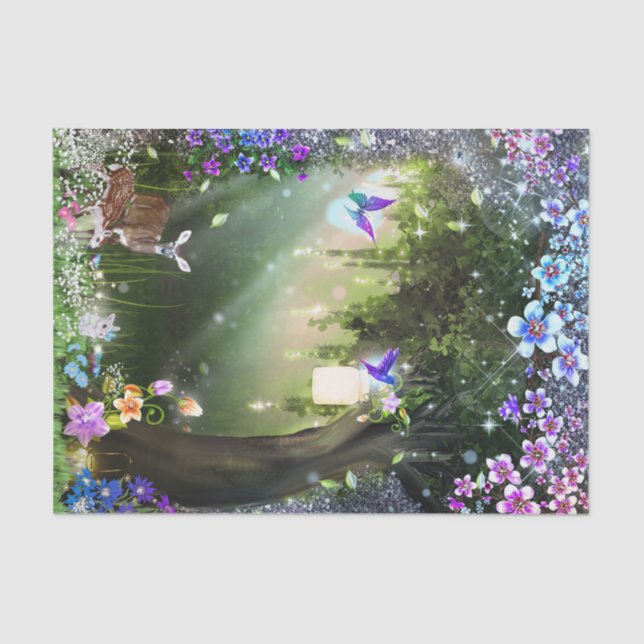 Waldland Magische Blume Wald Hirsch & Bunny Seidenpapier (Vorderseite)