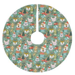 Waldland Niedlich Santa Animals Green Polyester Weihnachtsbaumdecke