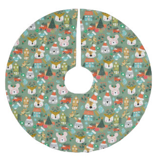 Waldland Niedlich Santa Animals Green Polyester Weihnachtsbaumdecke