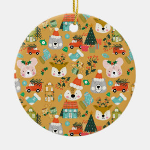 Waldland Niedliche Santa Animals Gelb Keramik Ornament