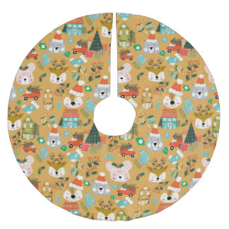 Waldland Niedliche Santa Animals Gelb Polyester Weihnachtsbaumdecke
