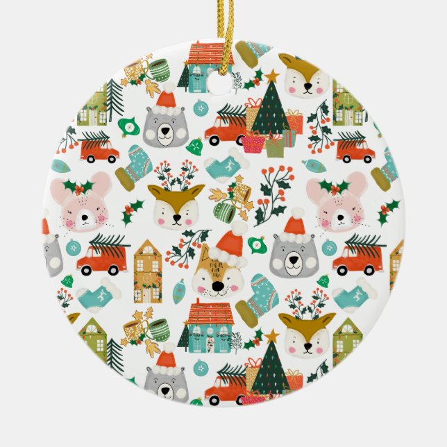 Waldland Niedliche Santa Animals Weiß Keramik Ornament (Vorne)