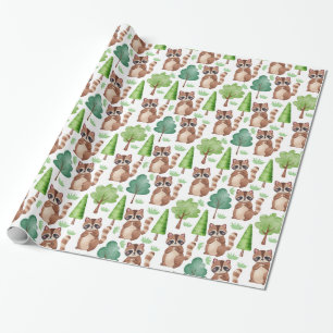 Waldland Niedlicher Cartoon Raccoon Forest Animal Geschenkpapier
