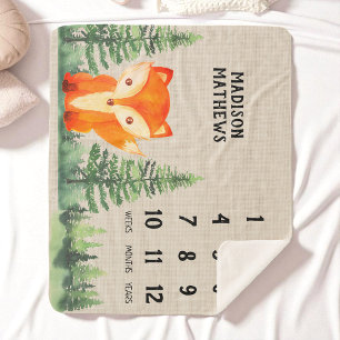Waldland Orange Fox Forest Green Baby Milestone Sherpadecke