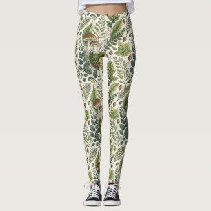 Waldland Pilze Pinecones Ferns Herbstmuster Leggings