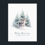 Waldland Pine Forest Wolf Frohe Weihnachten<br><div class="desc">Ein kleiner Wolf liegt in einem Kiefernwald im Winter. Frohe Weihnachten ist in einem einfachen Skript unten geschrieben,  mit einer zusätzlichen Zeile unten,  um die Maßnahme weiter anpassen. Der gesamte Text auf dieser Karte kann bearbeitet werden. Es gibt eine Weihnachtsbotschaft,  die Sie auf der Rückseite personalisieren können.</div>