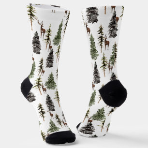 Waldland Pine Spruce Tree Forest Stag Rentier Socken
