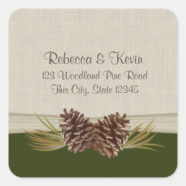Waldland Pinecones Quadratischer Aufkleber (Vorderseite)