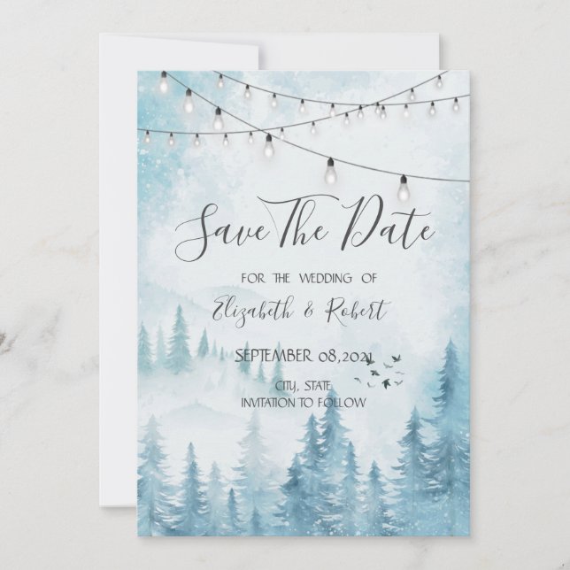 Waldland, Wald, Kiefernbäume Save the Date (Vorderseite)