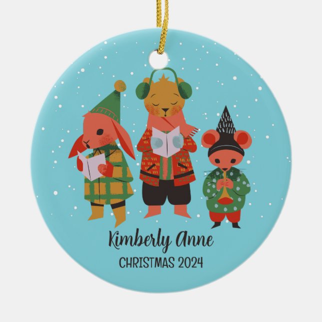 Waldland Weihnachtstierschnee Winterurlaub Keramik Ornament (Vorne)