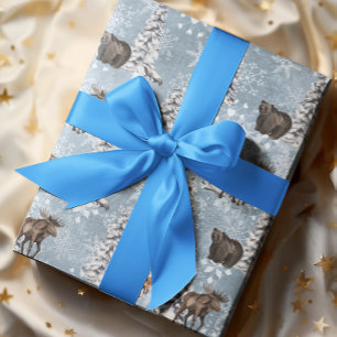 Waldland Winter Elche Weihnachtsbaum Schneeflocke Geschenkpapier