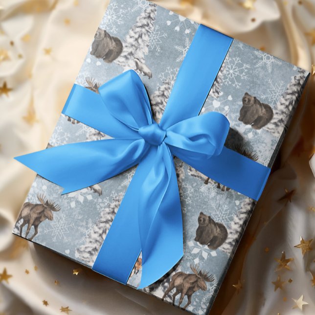 Waldland Winter Elche Weihnachtsbaum Schneeflocke Geschenkpapier (Von Creator hochgeladen)