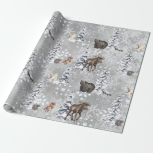 Waldland Winter Elche Weihnachtsbaum Schneeflocke Geschenkpapier