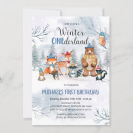 Waldland Winter ONEderland Geburtstagseinladung Einladung