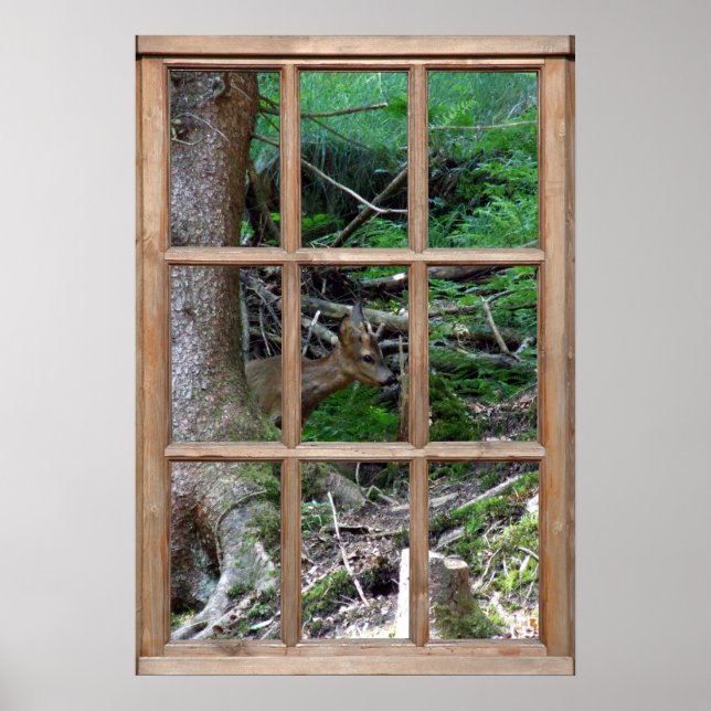 Waldlandansicht aus einem Fenster Poster (Vorne)