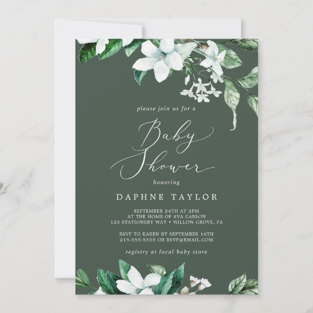 Waldlandgrün | Hunter Green Baby Dusche Einladung (Vorderseite)