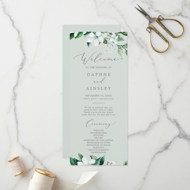 Waldlandgrün | Mint Green Wedding Program Programm (Vorderseite/Rückseite Beispiel)