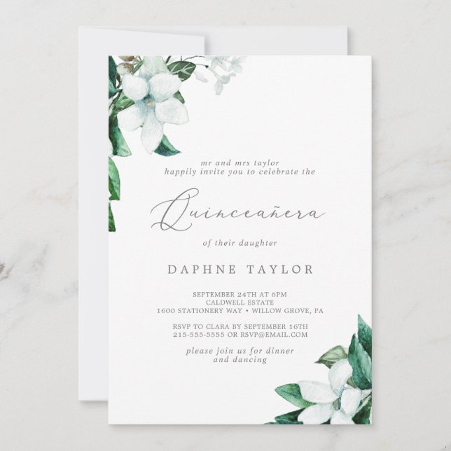 Waldlandgrün Quinceañera Einladung (Vorderseite)