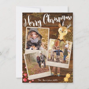 Waldlandrinder   3-Foto-Personalisierte Weihnachte Feiertagskarte