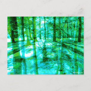 Waldlandschaft Abstrakte Bäume in Aqua und Green Postkarte