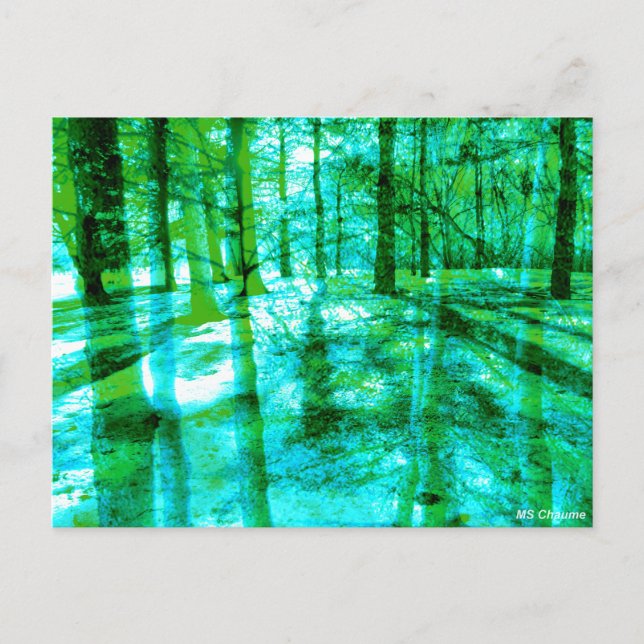 Waldlandschaft Abstrakte Bäume in Aqua und Green Postkarte (Vorderseite)