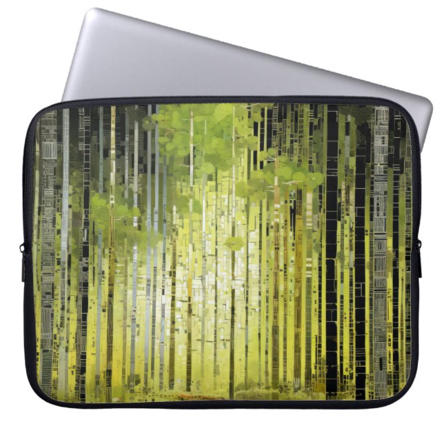 Waldlandschaft Art Deco Malerisches Mosaik Laptopschutzhülle (Vorderseite)