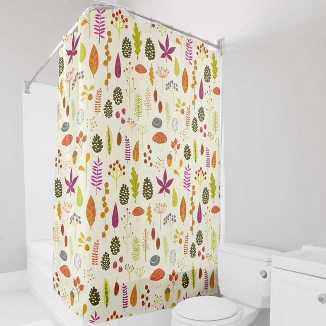 Waldlandschaft Duschvorhang (Woodland forest leaves berries and cones pattern art shower curtain)