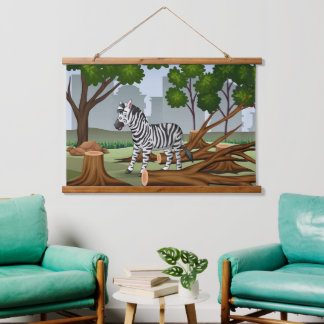 Waldlandschaft mit einem Single Zebra Wandteppich Mit Holzrahmen